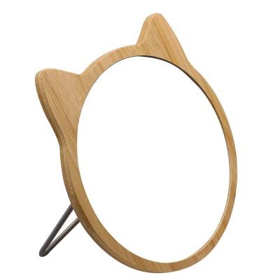 China New design 2022 amazon hot sales Bathroom Cat Bamboo Makeup Mirror for Tabletop for sale