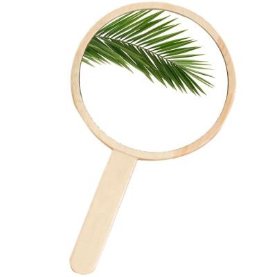 China New design 2022 amazon hot sales Small Portable Natural Bamboo Travel Makeup Handheld Mirror with Handle for Shaving for sale