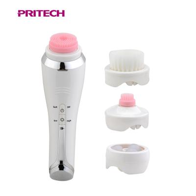 China PRITECH DEEP CLEANING IPX5 Waterproof 4 in 1 USB Rechargeable Facial Cleaner Sweep Silicone Electric Facial Cleansing Brush for sale