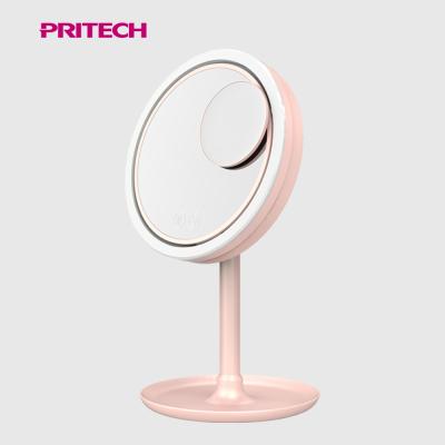 China PRITECH Custom Wholesale Vanity Mirror 180 Degree Adjustment Led Light Desktop Makeup Cosmetic Mirror With Fan for sale