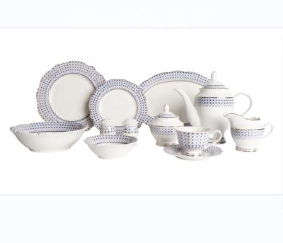 China Viable Rim Blue Dinnerware Set 47pcs High End Viable Porcelain Gold Dinner Set Porcelain Ceramic Dinner Set for sale