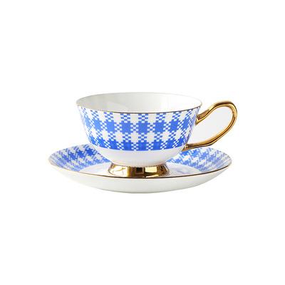 China Viable Wholesale High End Gold Rim Blue Porcelain Coffee Cup Sets Ceramic Tea Cups And Saucers Sets for sale