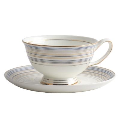 China Viable Elegant Gold Rim White Porcelain Coffee Cup Afternoon Sets Ceramic Tea Cups and Saucers Sets for sale