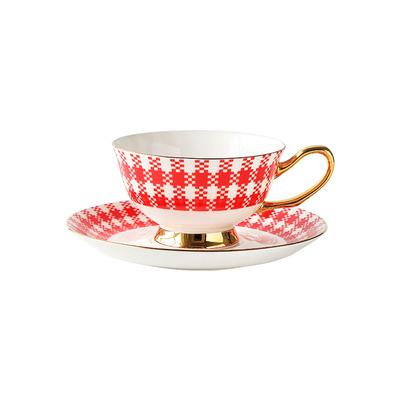 China Viable High End Gold Rim Red Ceramic Cup And Saucer Set Porcelain Teacup Sets for sale