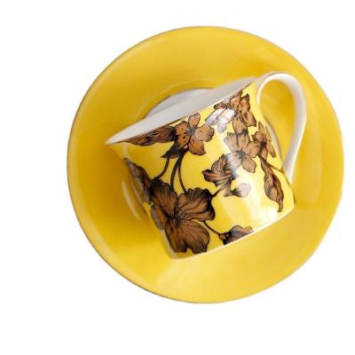 China Viable High Quality Gold Rim Floral Porcelain Cup and Cup Set Tea Set Saucer Ceramic Coffee Cup for sale