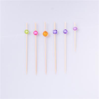 China Wholesale Disposable Colorful Pearl Flower Cocktail Pick Easily Cleaned Bamboo Sticks for sale