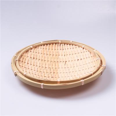 China Sustainable Designs Nice Chinese Bamboo Weaving Supplies Around Fruit Food Show Tray Basket for sale