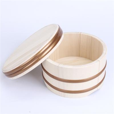 China Natural Sustainable High Quality Japanese Style Round Bucket Sushi Rice Russian White Wooden Tub With Lid for sale