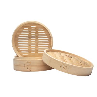 China 10 Inch Size Viable Custom Logo Single Row Smooth Natural Stocked For Vending Basket Bamboo Steamer for sale