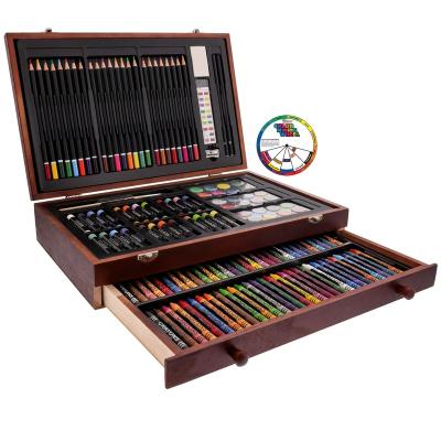 China Modern Wooden Box Art Painting Art Set in a Carrying Case Watercolor Wooden Painting 24 Colors 24 Colored Oil Pastels 24 Crayons 60 Pencils for sale