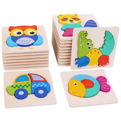 China Children's Interesting Games For Early Education Hand Grasping Jigsaw Jigsaw Jigsaw Baby Car Wooden Three-Dimensional Animal Insect Traffic Jigsaw Puzzle Toy for sale