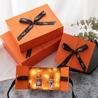 China Factory Recyclable Orange Rectangle Cardboard Paper Wrapping Wedding Favor Gift Box For Guests for sale