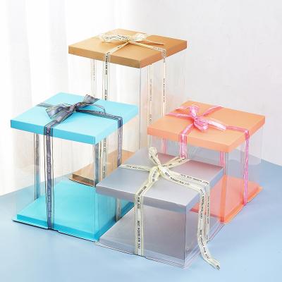 China Recyclable Handmade Rectangle Customized PET Material Transparent Cake Packaging Box In Stock For Birthday Gift Packaging for sale