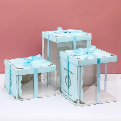 China Rectangle Customized Transparent Cake Packaging Box Wedding Gift Box Recyclable For Birthday Gift Packaging for sale