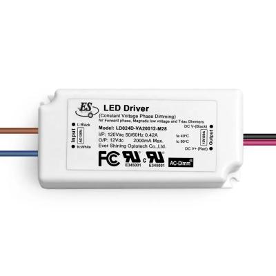 China ES UL CUL 120V ac 12V 24V dc 1A 2A 24W Constant Voltage Leading edge Triac ELV Dimming Led Driver LD024D-VA10024-M28 for sale