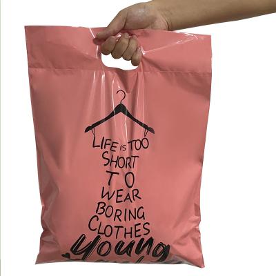 China Custom Logo Pink Poly Mailers Handle Bag Express Delivery Protective Tote Bag For Garment Mailing Mailing Bag Poly Bag With Handle for sale