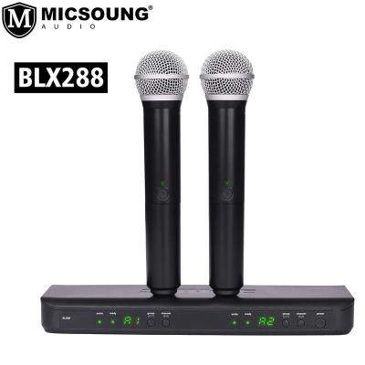 China Dual MIC BLX288/PG58 Handheld Voice Radio Microphone Dynamic Voice System with Two SM58a/PG58/Beta 58a Handheld Transmitter for sale