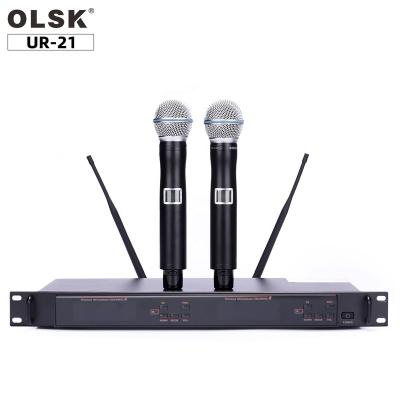 China UR-21 Handheld Professional Wireless Microphone System Stage Performance UHF Microphone True Diversity With Microhpones Handheld Karaoke Microphone for sale