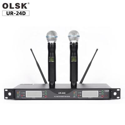 China UR-24D Microphone UHF Professional Handheld Wireless Stage Performance Microphone System True Diversity With Microhpones Handheld Karaoke Microphone for sale