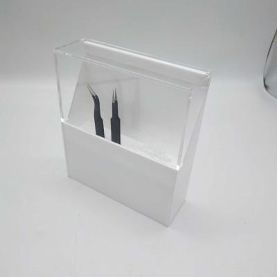 China Sustainable Acrylic Material Makeup Organizer Tweezers Display Box With Dustproof Clear Cover for sale