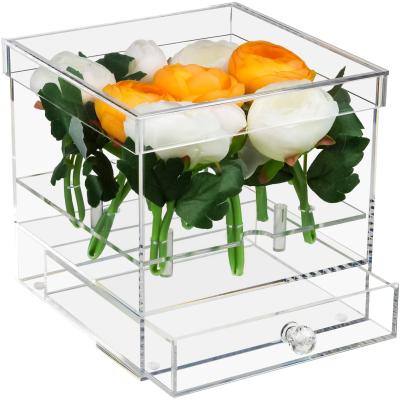 China Wedding And Flower Home Custom Clear Acrylic Box With Drawer 210819-01 for sale