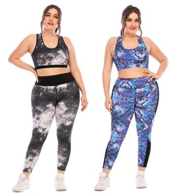 China Breathable Plus Size Printed Yoga 2 Piece Set Plus Size Fitness Yoga Gym For Wear Women Plus Size Yoga Wear for sale