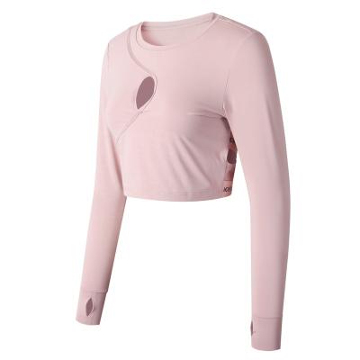 China Breathable Women Sexy 4 Way Stretch Cropped Sleeve Long Top Sports Wear Gym Yoga Shirt Thumb Hole Fitted Workout Shirts for sale