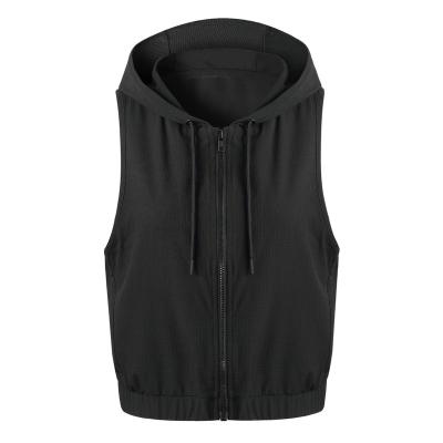 China Sports Fitness Breathable Zipper Breathable Popular Run Sleeveless Hooded Jacket Custom Design Women Yoga Gym Workout Sportswear Sportswear Jacket for sale