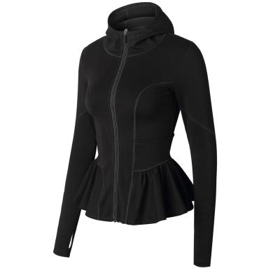 China Women Breathable Fashionable Casual Hooded Jackets Popular Silm Sports Fitted Thumb Holes Yoga Top for sale