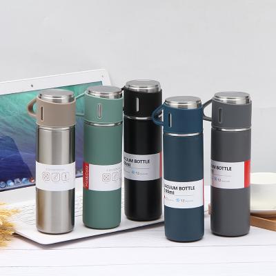 China Business Amazon Top Selling Business Gift Custom Logo 304 Stainless Steel Vacuum Set One Cup Two Lid Gift Box for sale