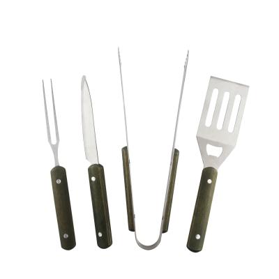 China New Hot Easily Cleaned Amazon Design 4pcs Knife Fork Turner Tong Accessory BBQ Tool Kit Stainless Steel BBQ Grill Set for sale