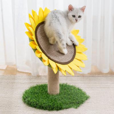 China Amazon Hot New Design Natural Sisal Scratching Sunflower Form No Chips Vertical Scratcher 38*38*45cm for sale