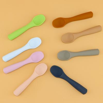 China 100% Stocked Wholesale Food Grade Silicone Baby Feeding Spoon Insti Newbron Hot Selling Training Feeding Spoon And Fork For Baby for sale