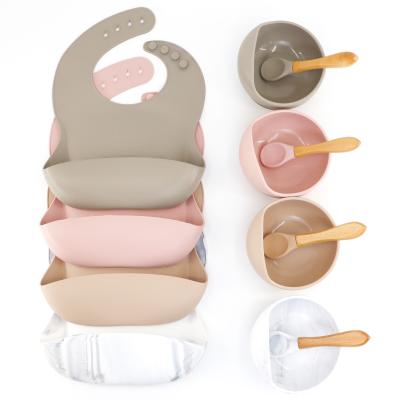 China Wholesale Daily Life Bpa Free Silicone Bibs Set Heat Resistant Anti-scald Food Grade Baby Silicone Bowl Spoon Set for sale