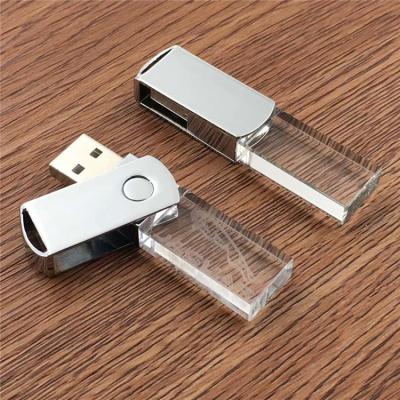 China Custom transparent LOGO Swivel Crystal usb drive metal rotate USB crystal2.0 4GB 8GB 16GB 32GB for sale