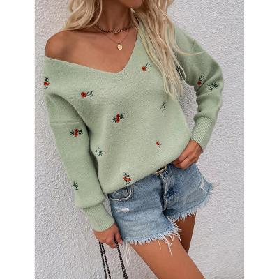 China women Jumper Sweater Female Sweater Autumn Winter Sweater Women Fashion Embroidery floral V-neck long sleeve pullover Anti-wrinkle long for sale