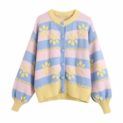 China New Fashion Anti-wrinkle Flowers Printing Front Loose Cardigan Jacquard Button Long Sleeve Sweater Plus Size Sweaters Sweater For Women for sale