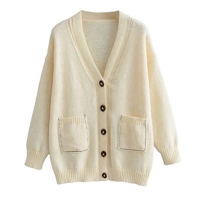 China Anti-Wrinkle Women Sweater Oversized Custom Knitwear Style Lazy Pocket Knitted Cardigan Sweater Vintage Long Sleeve Cropped Tracksuit for sale