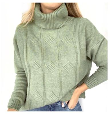 China Anti-Wrinkle Woman Custom Knit Sweater Knitted Cable Pullover Sweater Loose Long Sleeve Casual Women Turtle Neck Sweater for sale