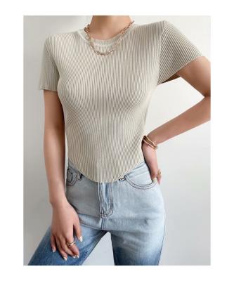 China Anti-Wrinkle Women's Fashion New Summer Cropped Knitted Chic T-shirt Women Tops Jumper Summer Short Sleeve Pullover Sweater for sale