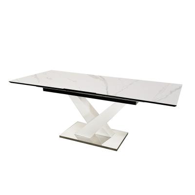 China Free Sample Extendable Classic High Gloss Paint CERAMIC Dining Table Marble Top Design for sale