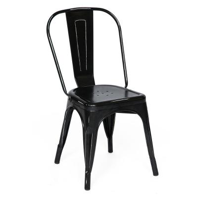 China Cheap Price Modern Full Metal Outdoor Bistro Chairs Black Powder Coating Metal Stackable Kitchen Dining Chairs On Sale for sale