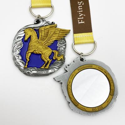 China Europe Wholesale Bespoke Silver Zinc Alloy 3D Antique Commemorative Stock Medal With Mirror for sale