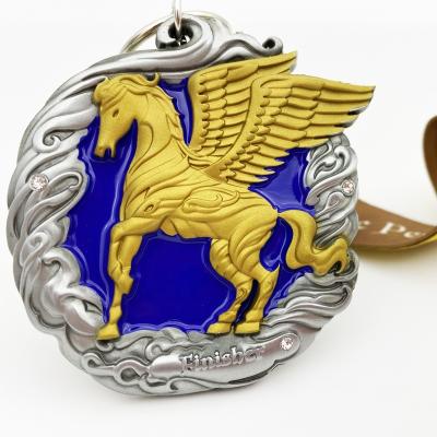 China Europe 2021 Running Personized 3D Metal Horse Marathon Running Medal With Mirror for sale