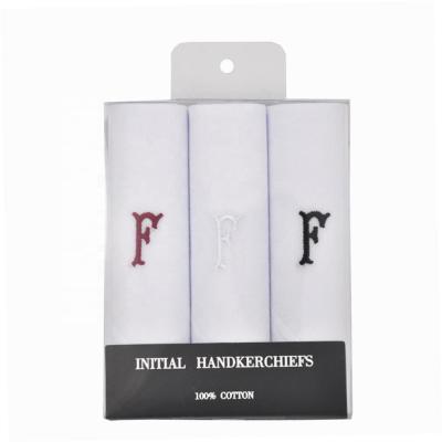 China White Embroidered 100% Cotton 100 Cotton Handkerchief Letter F Handkerchief Box For Grandpa for sale