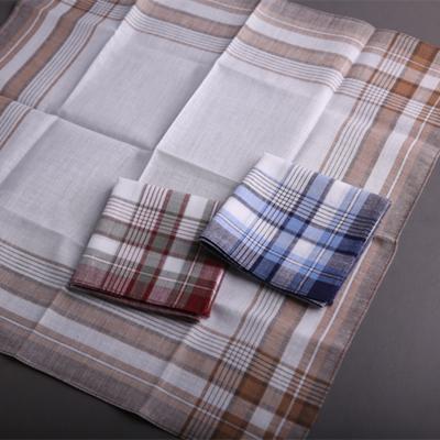 China White Stripe Brown Center 40S Carded Father's Day 16*16 Inches Cotton Roll Edge Male Woven Handkerchief for sale