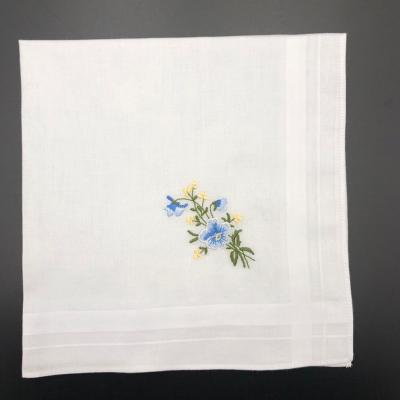 China Solid With Embroidery Women's Cotton Plain Soft White With Flower Design Embroidery Handkerchief for sale