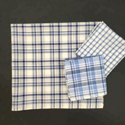 China Blue Stripe Cotton Mens Grid Handkerchiefs Boys Pocket Square Chicken Handkerchief for sale