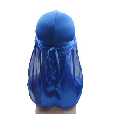 China Comfortable Royal Blue 360 ​​540 720 Waves Extra Long Tail Silky Durag & Wide Straps Du-CHIFFON for sale