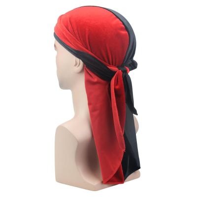 China Comfortable Red Black Fashion Velvet Bandana Hat Stylish Durag Rag Tail Headwrap for sale